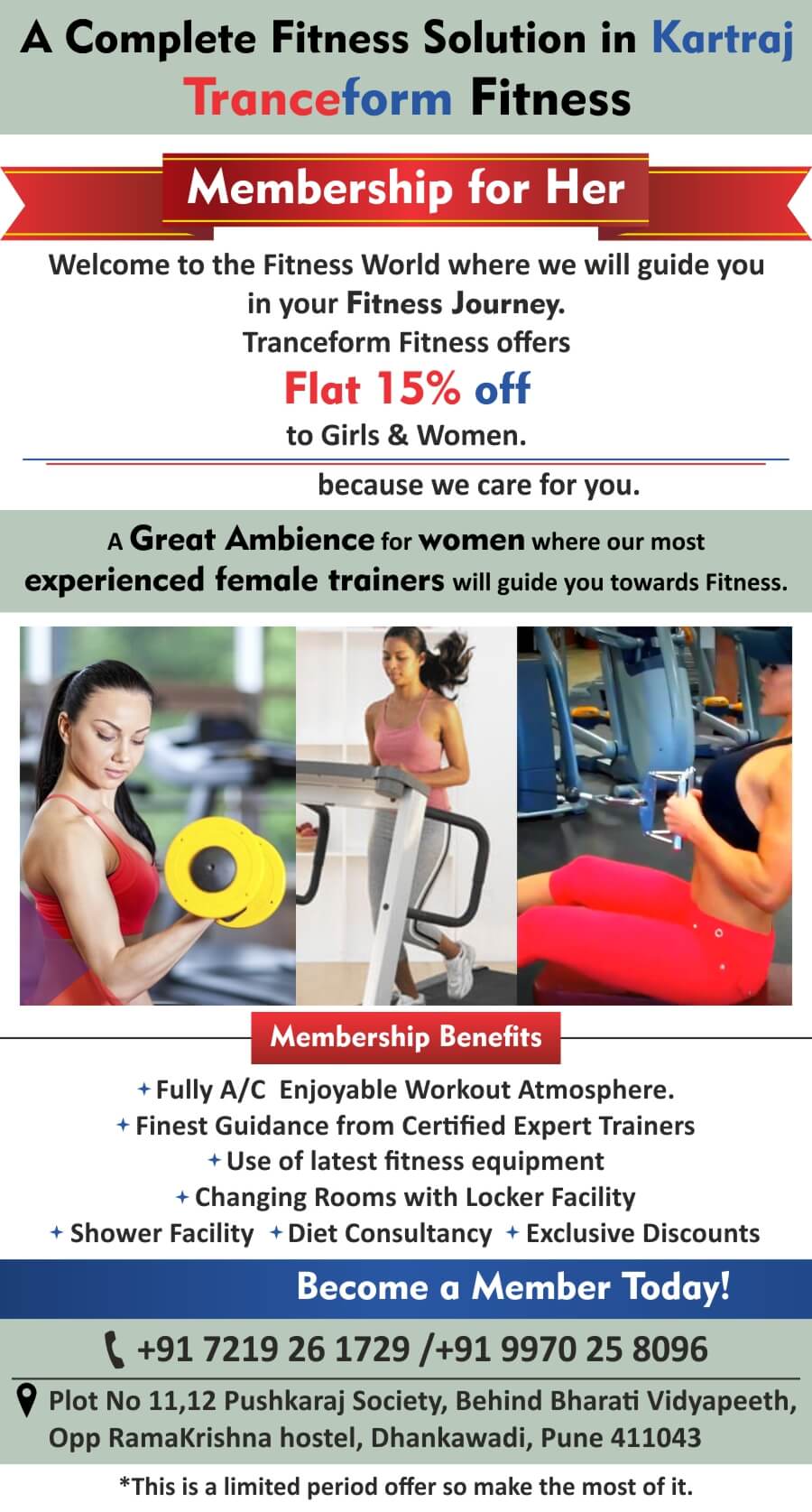 Membership For her - exclusive Women memberships at Tranceform Fitness Pune, In Dhankawadi - Near Katraj